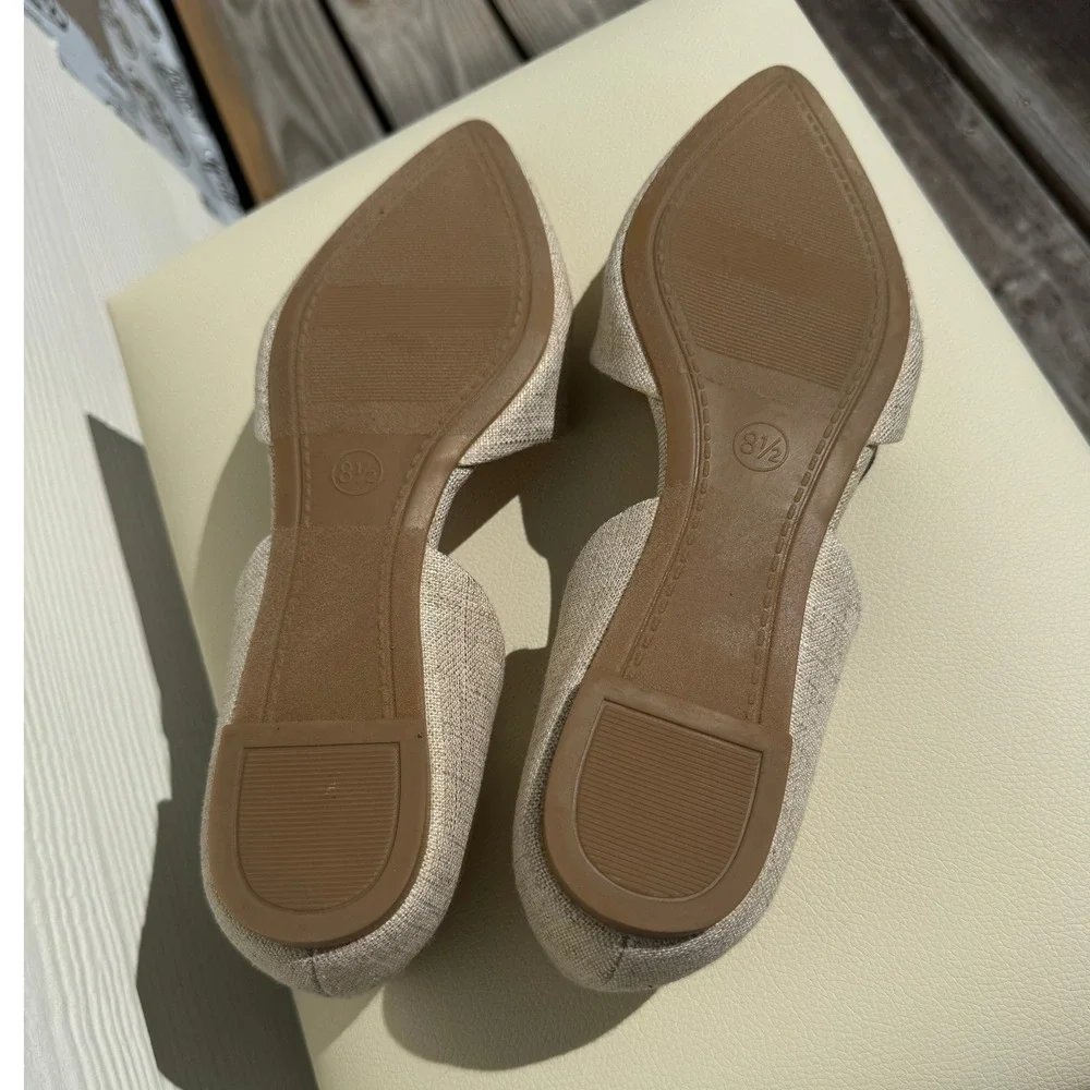 A New Day Flats Womens 8.5 Beige‎ Gold Pointed Toe D'Orsay Shimmer Textile Shoes